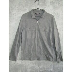 Michael Kors Mens Gray Long Sleeve Quarter Zip Pocket Casual Pullover Shirt